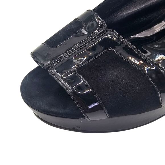 Tory Burch Sample Gemma Black Suede & Patent Leather Platform Heel Slingback - Picture 8 of 10